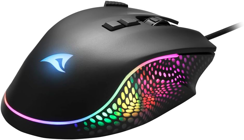 Shark Force 3 USB Wired Gaming Mouse, Black Rapid Fire Button, RGB Lighting, Adjustable DPI up to 12,800 & Extra Set of Mouse Feet