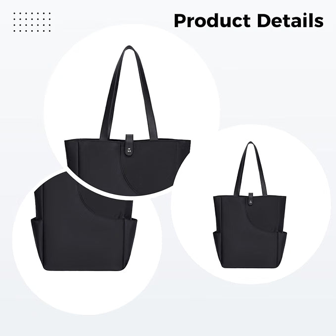 2 Pcs Tote Bags for Women, Black & White Large Capacity Shopping & Work Totes with External Pockets