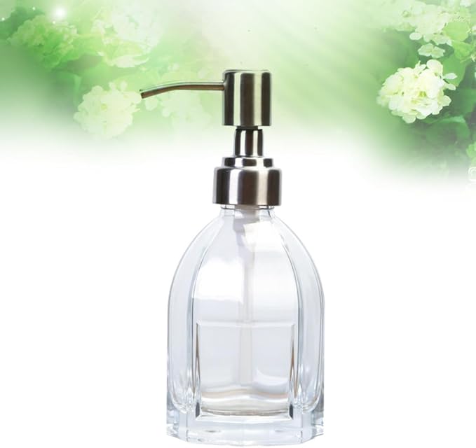 Glass Hand Bottle Dispensing Soap Press Pump Bottle Shampoo Shower Gel 210ml Capacity, Thick Glass Body with Stainless Steel Parts, Reusable Refillable Design, Spray Pump