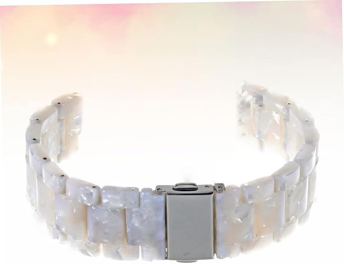 2cm Wide Resin Watchband with Quick Release and White Flowers Adjustable Holes, for Smartwatch and Wrist Wear, Casual Outings or Workplace Style