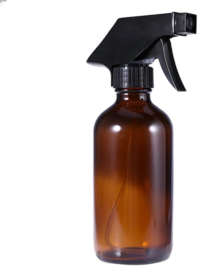 Brown Glass Trigger Sprayer Bottle 250ml Refillable for Oils Portable Squeeze Nozzle, Protects Contents from Degradation, Travel Use, for Lotions and Moisturizing Mist