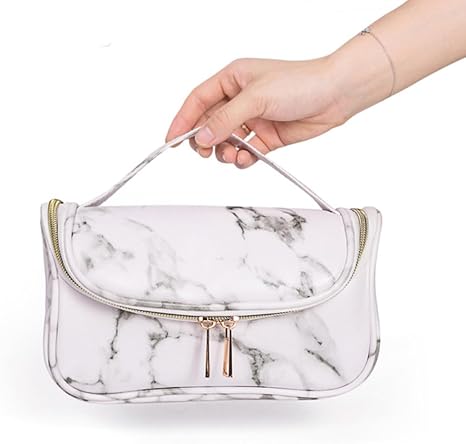 Large White Marbling Toiletries Travel Bag with Zipper, PU Storage Portable Multi Functional Design, Leak Protection Feature, Chic Simple Style, Roomy Size for Daily Essentials