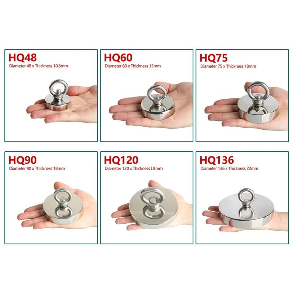 Heavy Duty Neodymium Fishing Magnet - Strong Salvage Magnet with Eyebolt for River Treasury Hunting, Underwater Retrieval, Lifting, Metal Hanging & Waterway Salvaging Accessories
