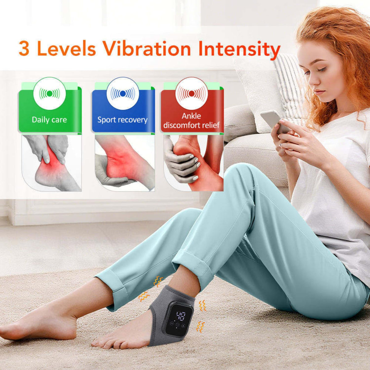 Electric Ankle & Foot Massager Wrap with Heat, Cordless Heated Ankle Brace