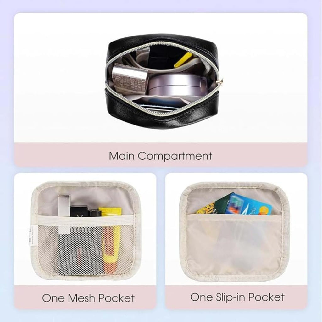 Small Makeup Bag for Purse, Mini Leather Period Bag & Feminine Hygiene Pouch