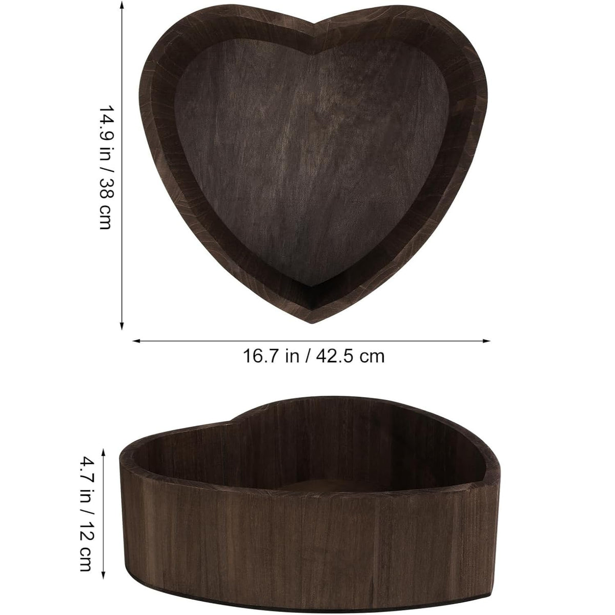 Heart Shaped Wooden Baby Posing Bowl (16.7" x 14.9" x 4.7") – Dark Brown Newborn Photography Prop Bed & Decorative Storage Tray for Infant Photoshoot Studio Setup