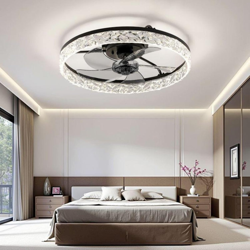 High Power Invisible Ceiling Fan Light Remote App Control Retractable Blade LED Ceiling Fan Dimmable Modern Flush Mount Chandelier Fan Light for Living Room Bedroom Dining Room Restaurant Office