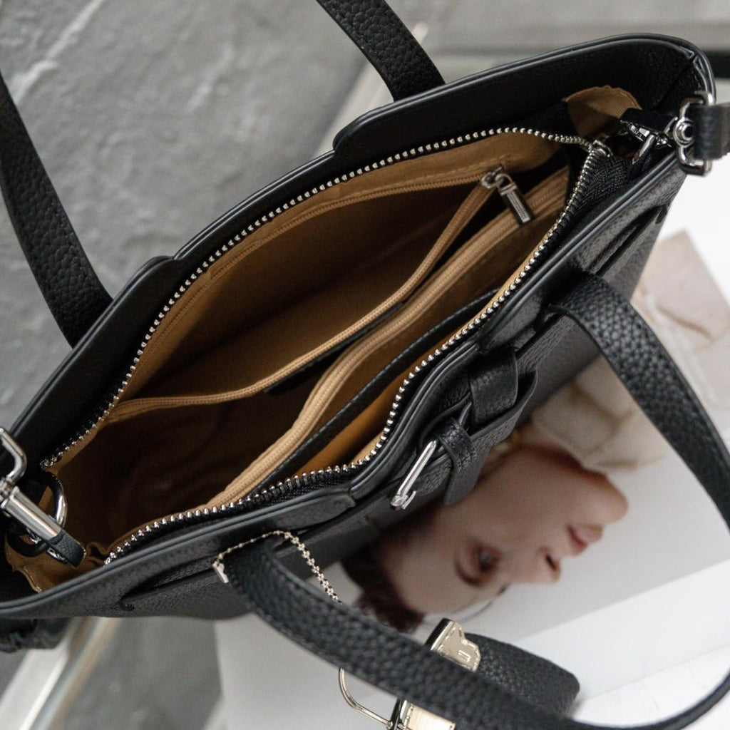 Genuine Leather Crossbody Handbag for Women Textured Pebbled Leather Top-Handle Bag with Adjustable Shoulder Strap, Zipper Closure, Center Divider Pocket & Decorative Bag Charm for Work