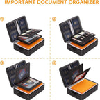 Fireproof Document Box with Lock, 8-Layer Thermal Insulated File Organizer Bag, Waterproof Leather Portable Safe Storage Box with 13 Pockets & Handle for Passports, Certificates, Laptop & Valuables