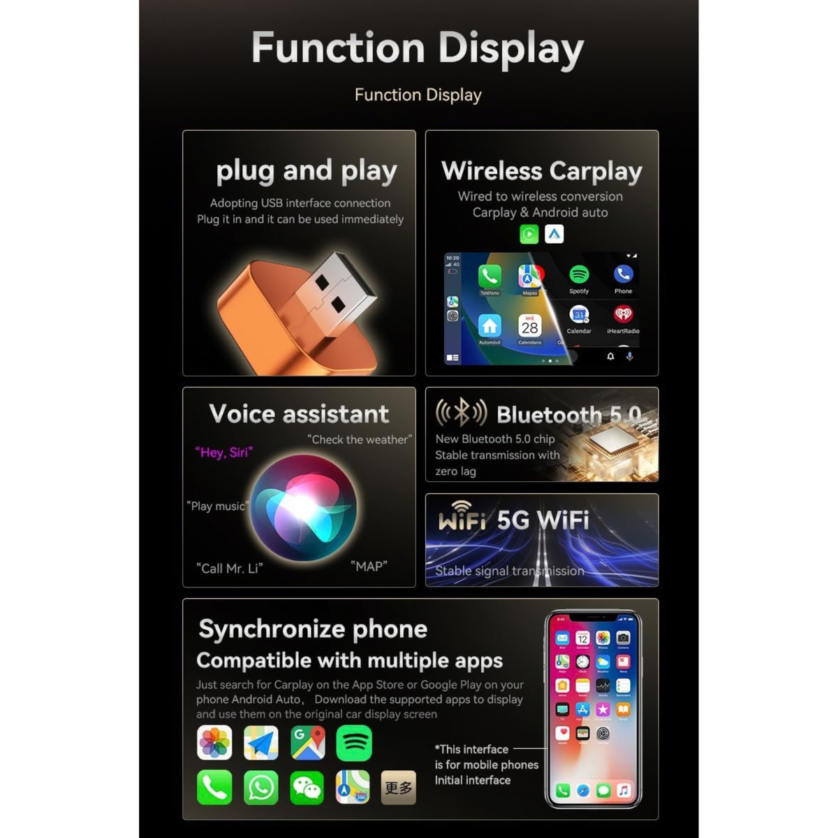 2-in-1 Wireless CarPlay Adapter & Android Auto Dongle, Fast Auto-Connect, Plug & Play
