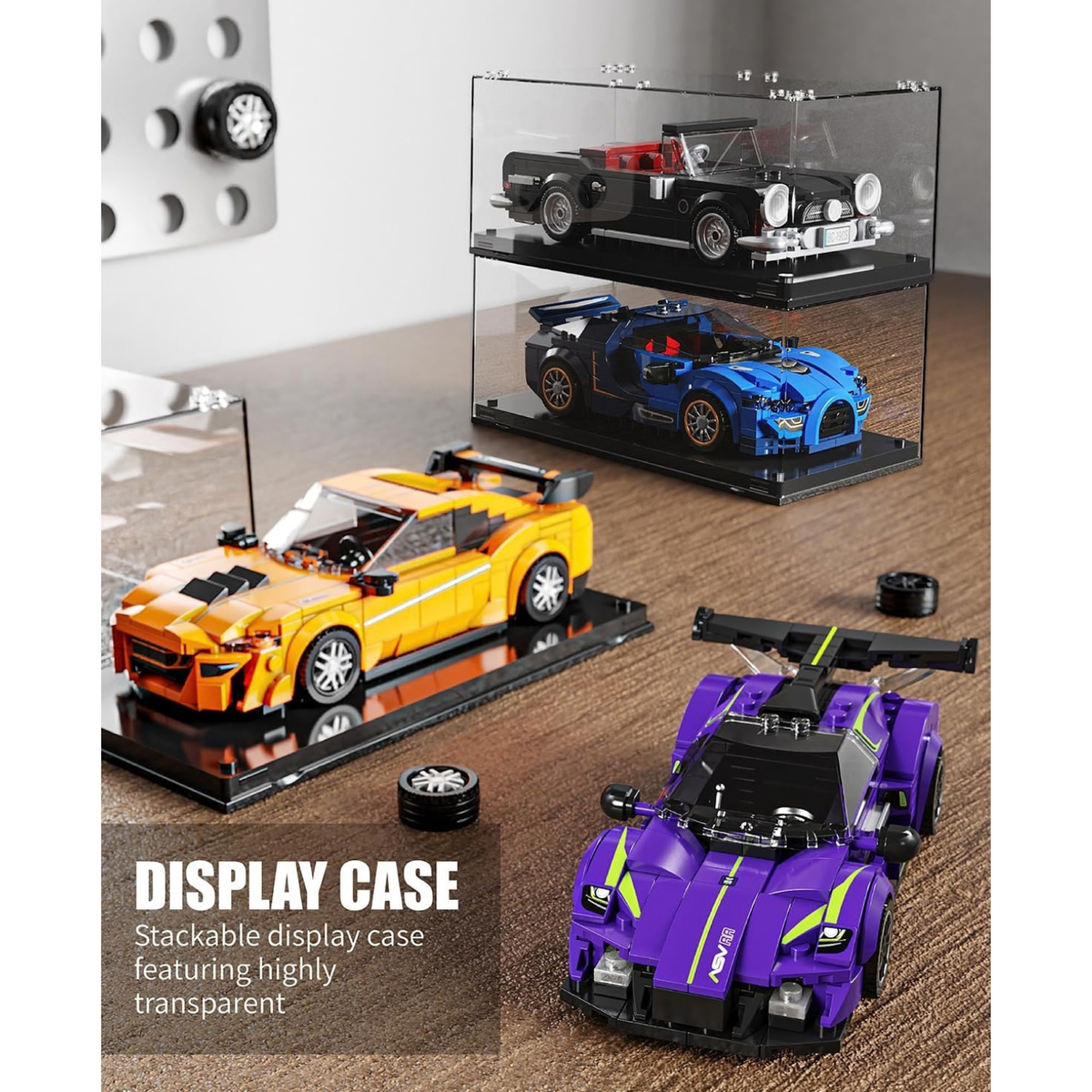 Super Sports Cars Building Block Set with Display Case for Boys 6+