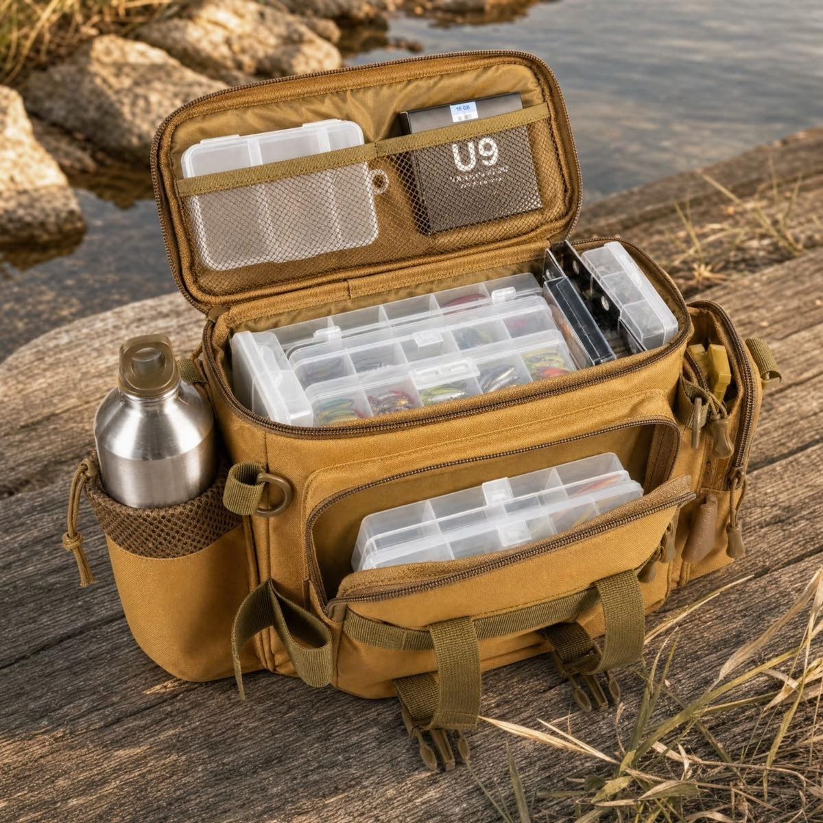 Fishing Tackle Bag, Water-Resistant Oxford Cloth Gear Storage Shoulder Bag