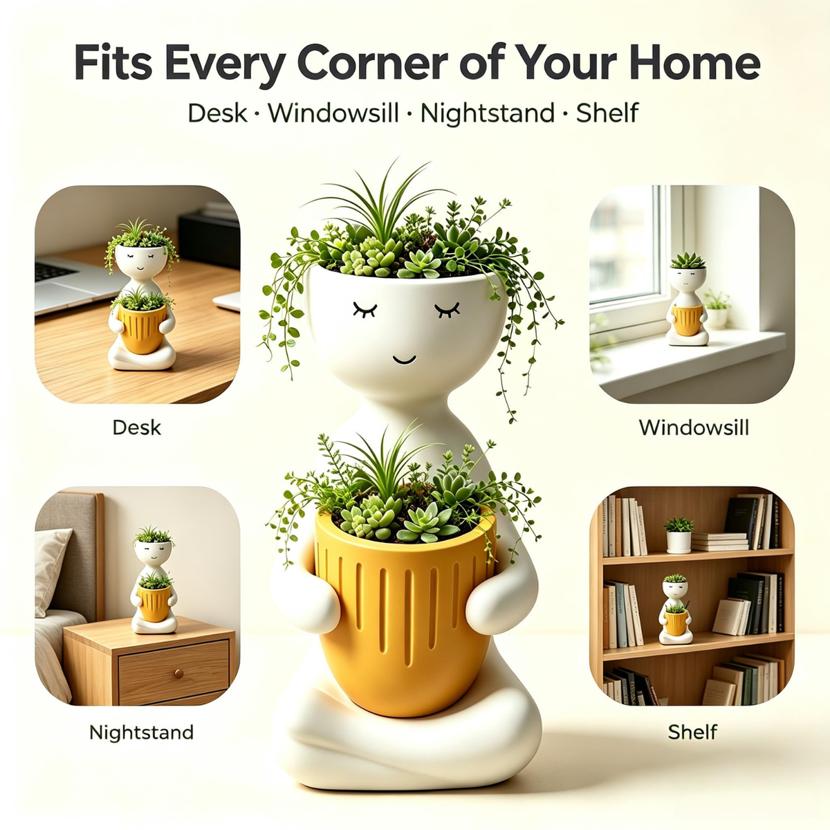 Cute Face Planter Pot, Succulent Planter and Pen Holder for Desk Decor