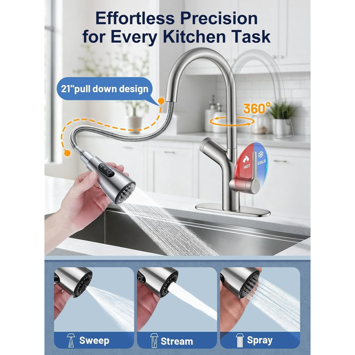Kitchen Faucet with Water Filter, Pull Down Sprayer, Brushed Nickel