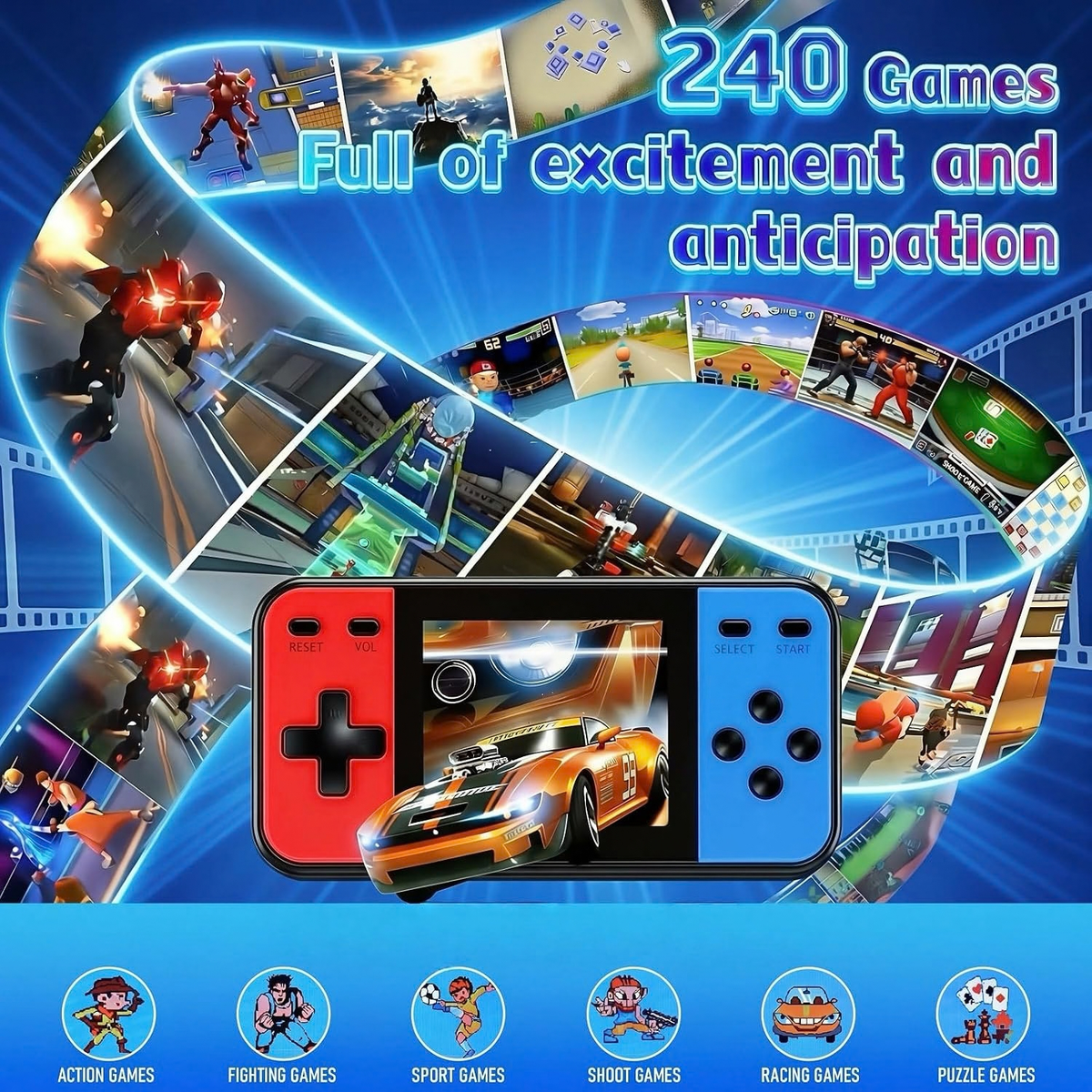 Retro Handheld Game Console, 240 Preloaded Classic Retro Video Games