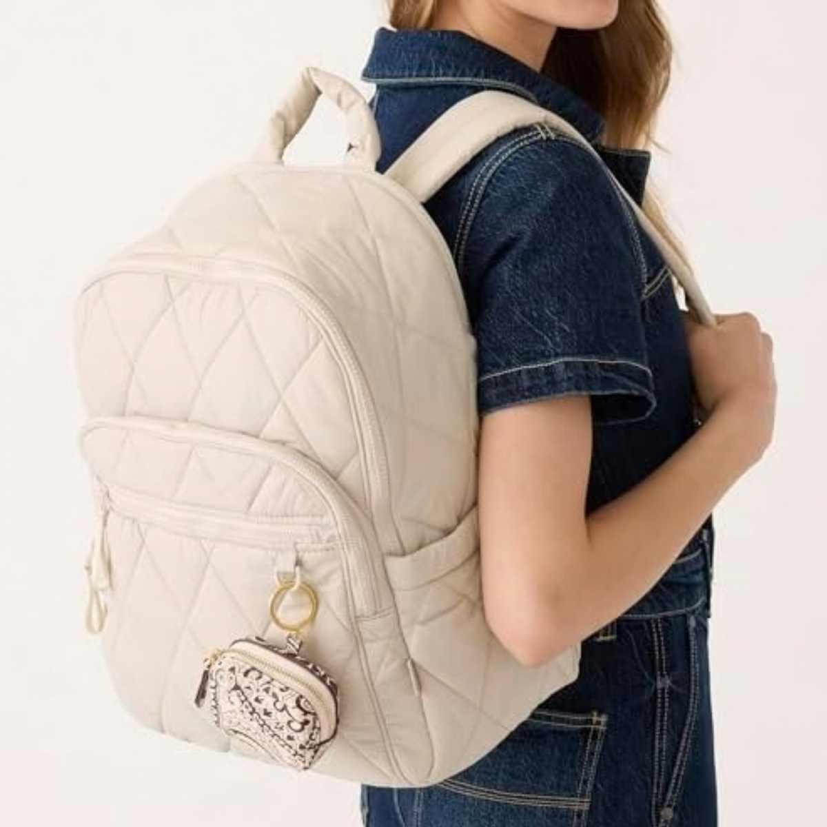 Vera Bradley Women's Featherweight Bancroft Backpack – 15" Laptop Sleeve, Water Resistant – Pumice Stone, 24L