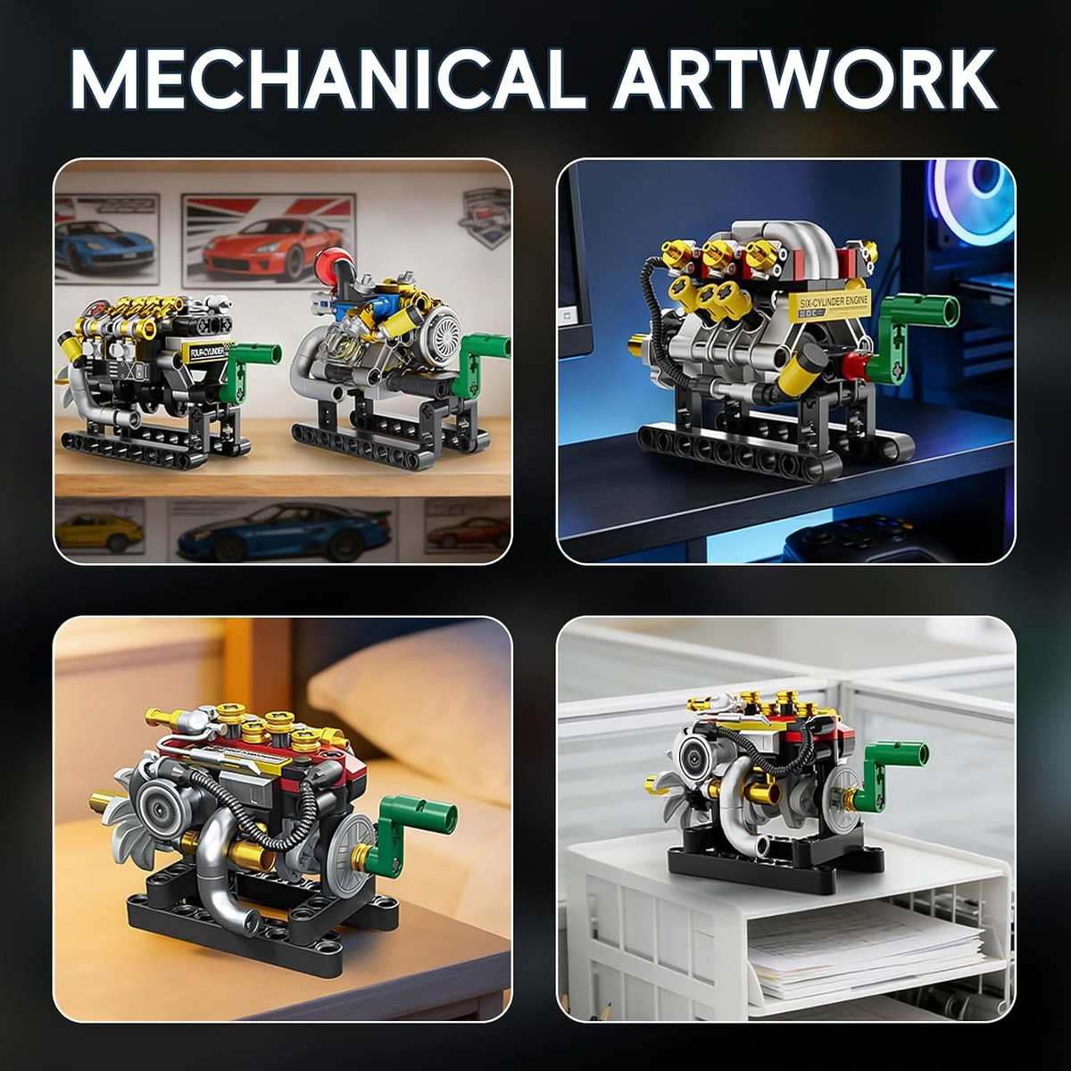 Mini V8 Engine Building Blocks Set, Mechanical Desk Display