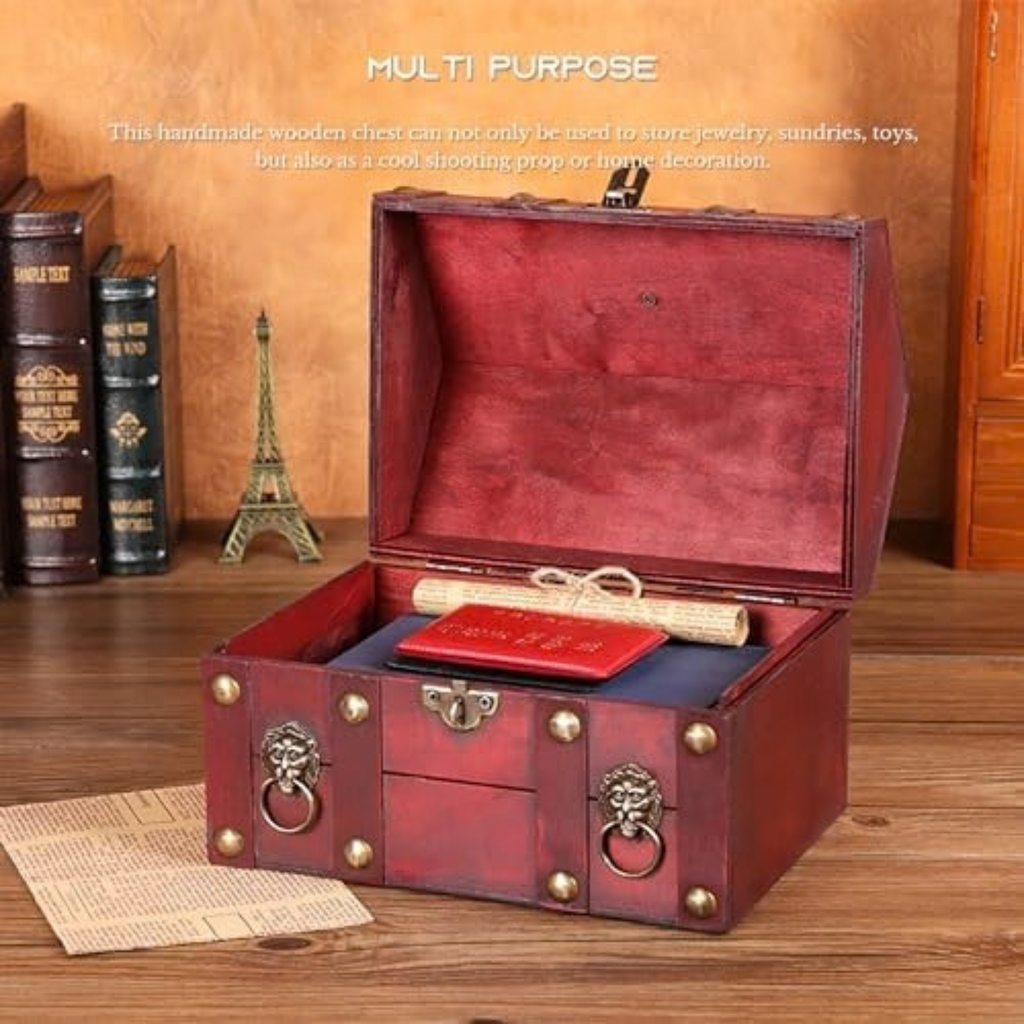 Pirate Treasure Chest, Wooden Treasure Box with Combination Lock