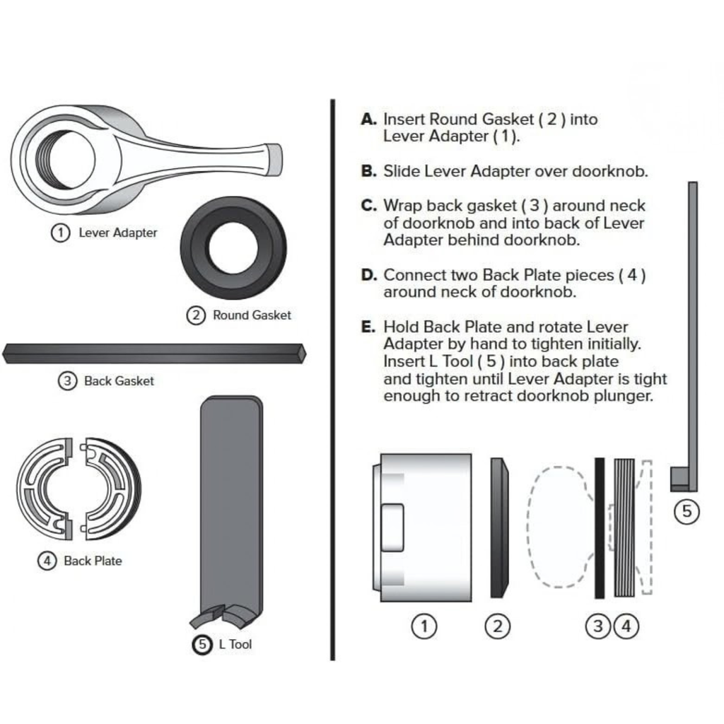Leveron Round Doorknob Adapter Converts Round Doorknob to Lever No Tools Required