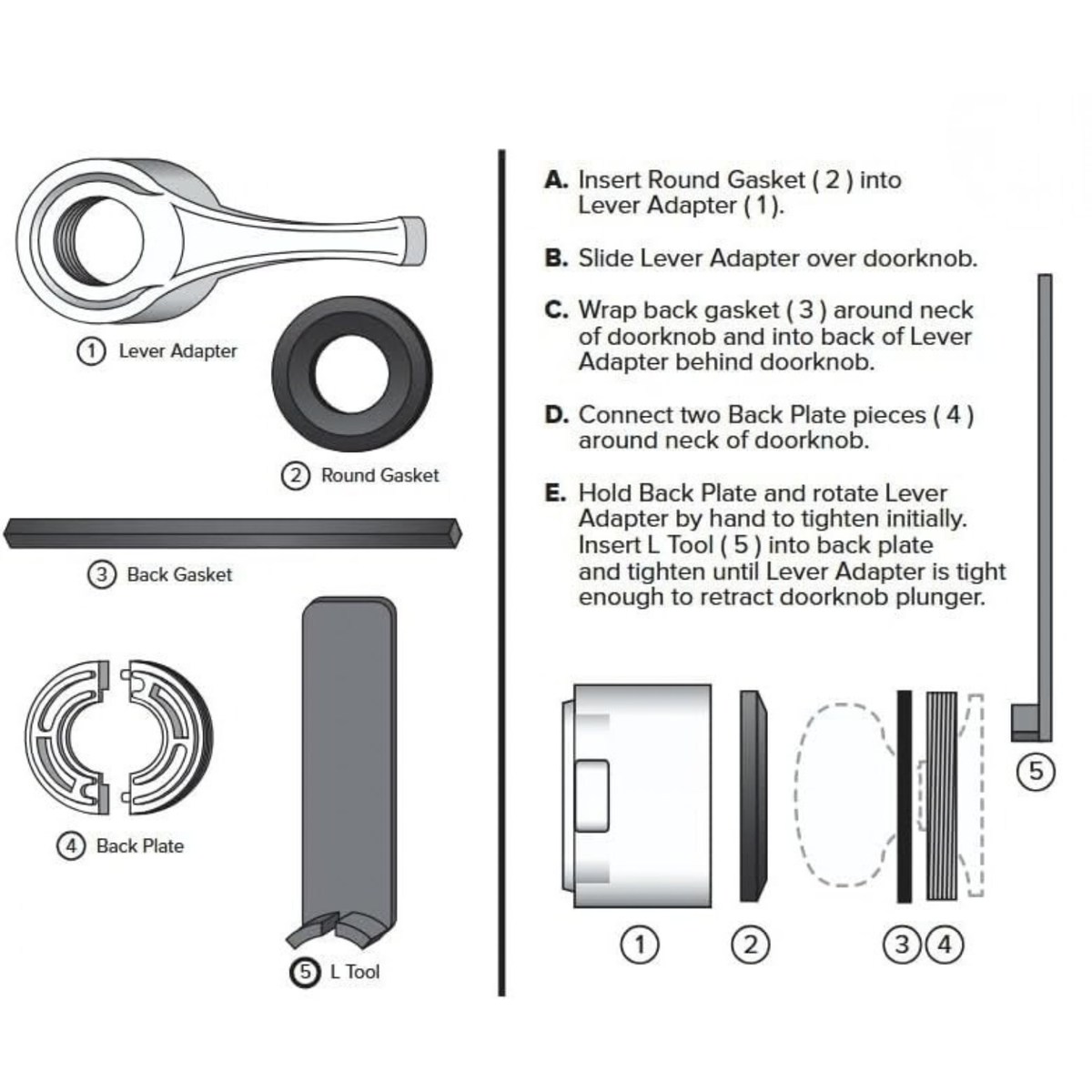 Leveron Round Doorknob Adapter Converts Round Doorknob to Lever No Tools Required