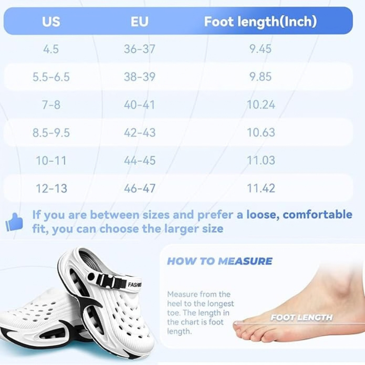Summer Sandals & Clogs for Men/Women – EVA Arch Support Non-Slip Shoes (White-blue)
