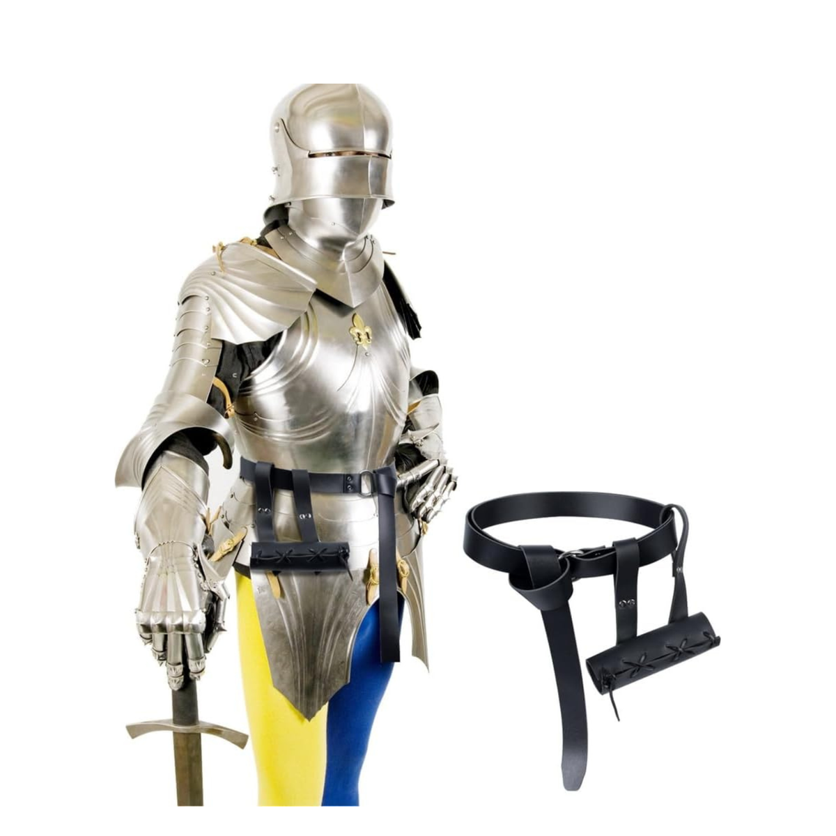 2 Pcs Medieval Knight Leather Sword Belt Frog Holster Scabbard for Cosplay