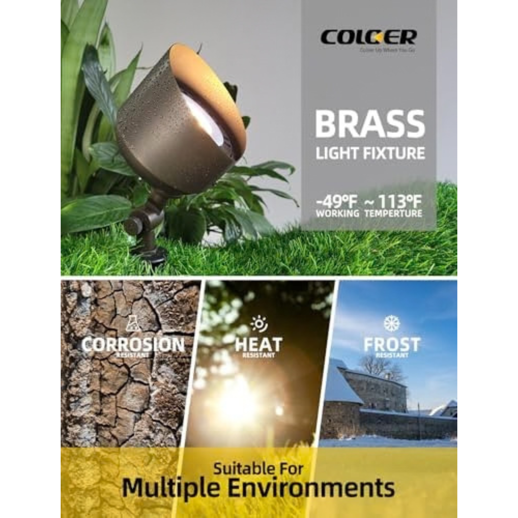 Brass Sheet Flood Lights Outdoor Without Clear Glass Protect 1 Pack Without Bulb, 12V Low Voltage Landscape Outside Lights Illuminating Signs, Walls and Plant Material