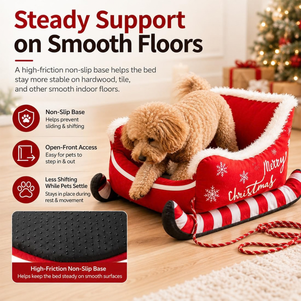 Christmas Dog Sleigh Bed, Santa Sleigh Plush Pet Sofa for Dogs & Cats