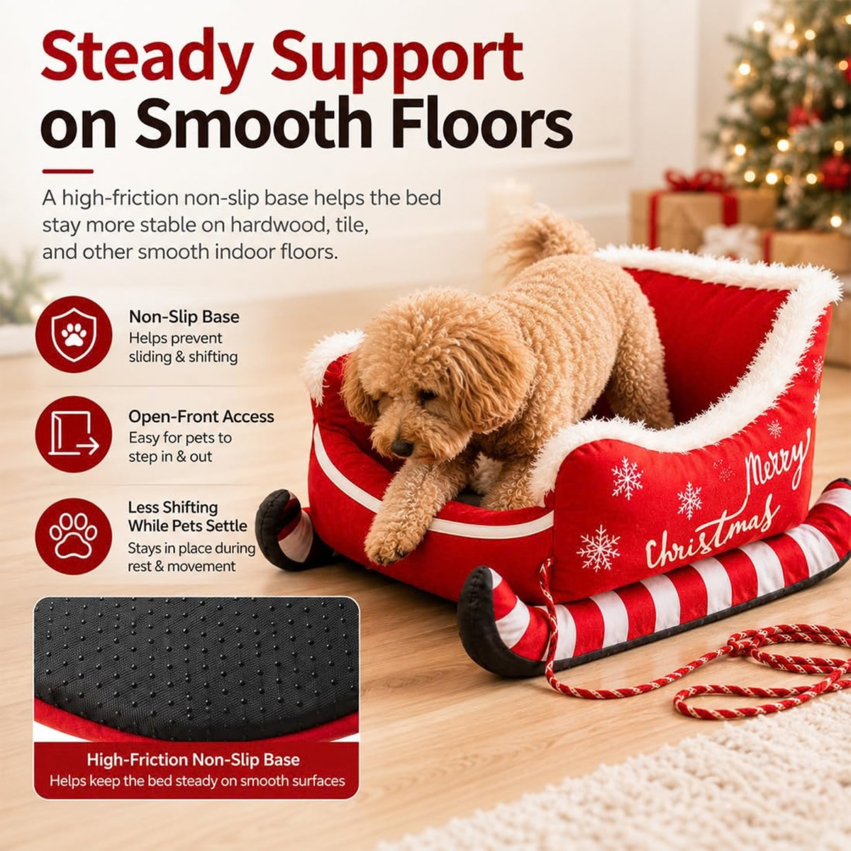 Christmas Dog Sleigh Bed, Santa Sleigh Plush Pet Sofa for Dogs & Cats