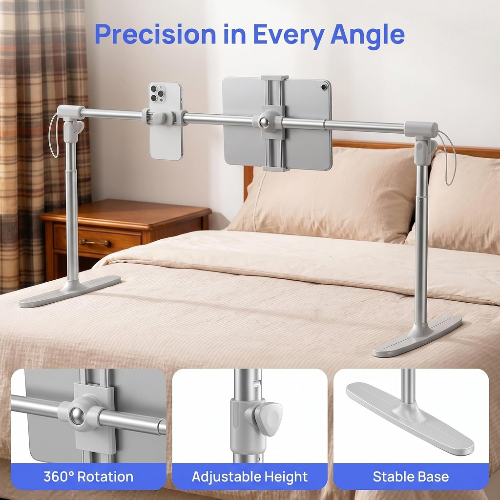 Tablet Stand Holder for Bed, Adjustable Foldable 360° Rotation, Universal Phone & Tablet Stand