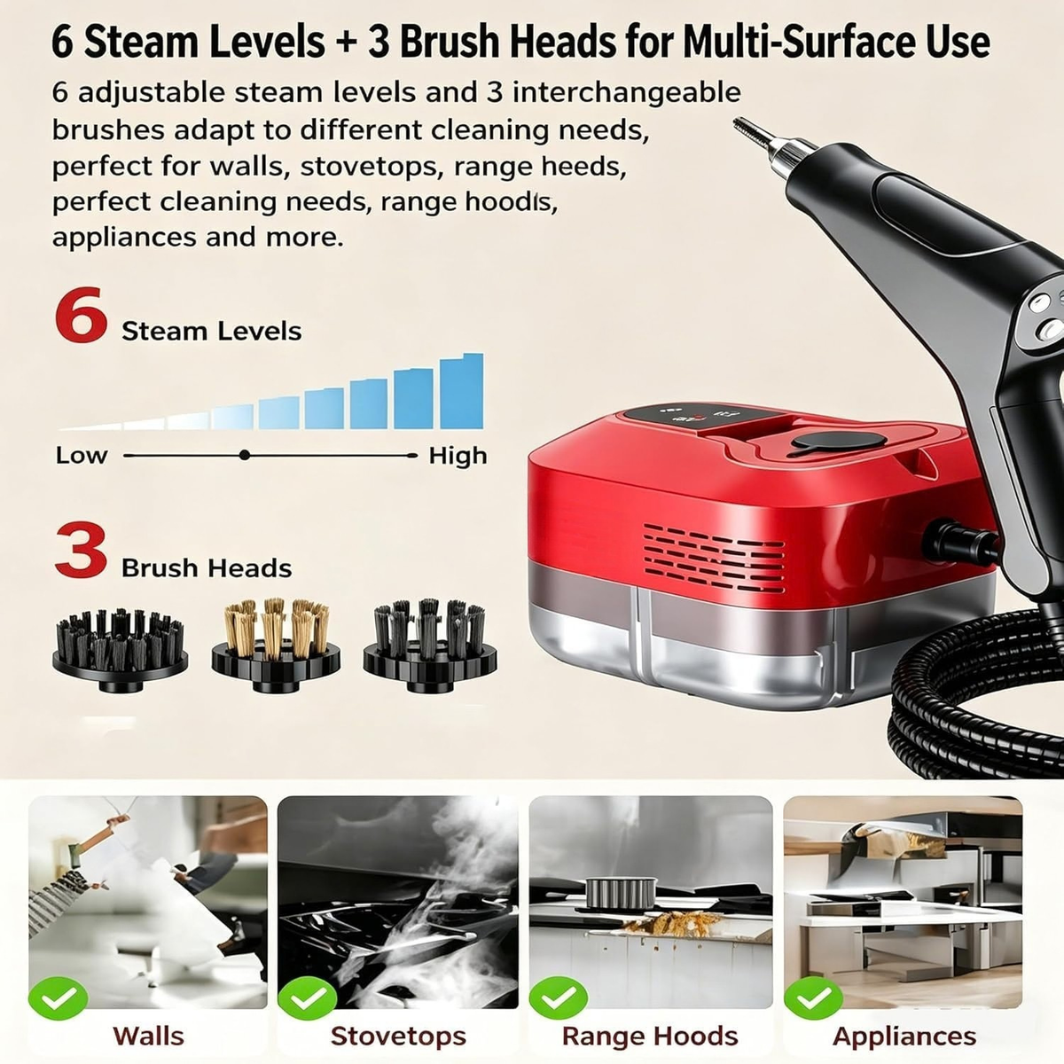 2500W Handheld High-Temperature Pressurized Steam Cleaner with 6 Adjustable Levels