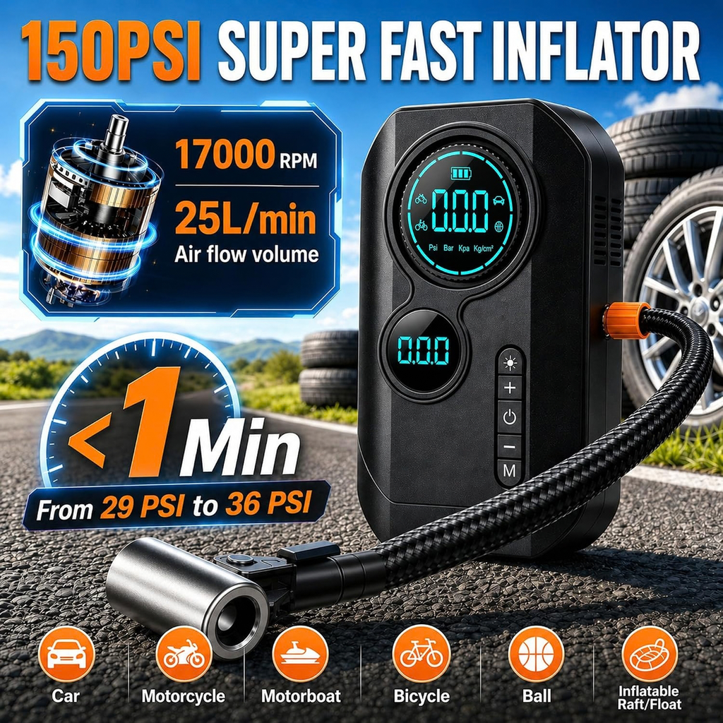 9000A Jump Starter with Air Compressor, 12V Car Battery Jump Box