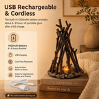 Dimmable Wooden Campfire Led Night Light, Handcrafted Forest Campfire Lamp