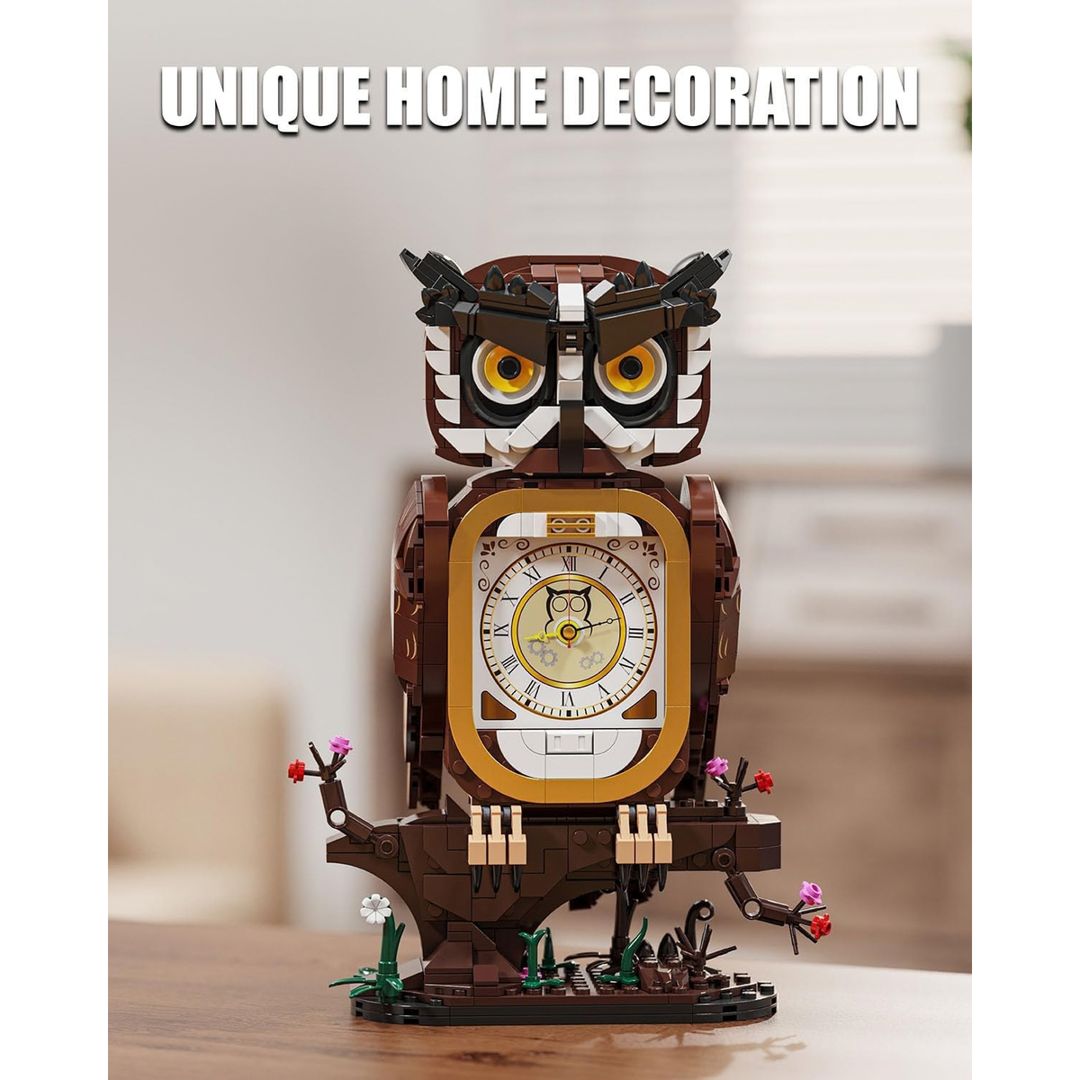 Owl Clock Building Blocks Set with Working Clock for Adults Teens