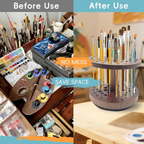 360° Rotating Hardwood Paint Brush Holder, Artist Desktop Storage Organizer