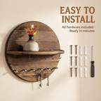 4PCS Key Holder Wall Mount Wood with Shelf and Hooks