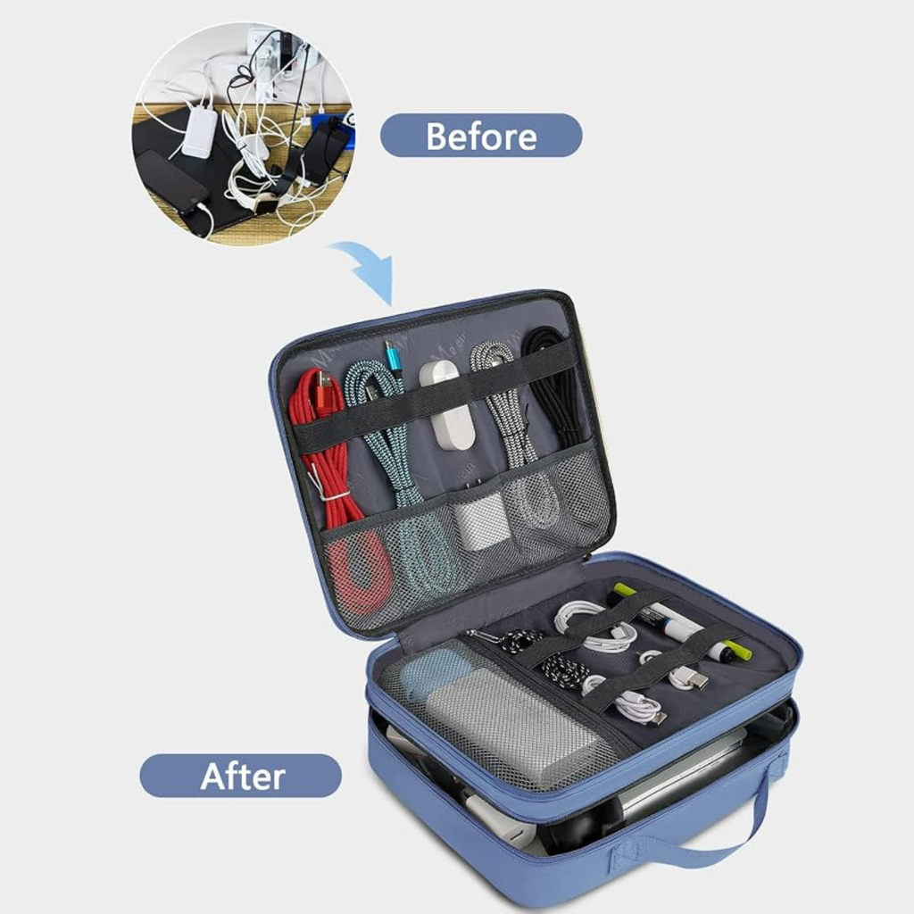 MATEIN Electronics Organizer Case, Cable Organizer Bag with Handle, Blue