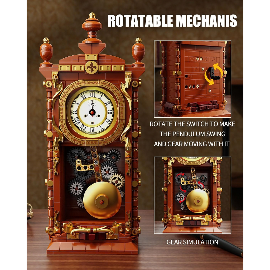 Vintage Pendulum Clock Building Toy, Real Working Clock Set