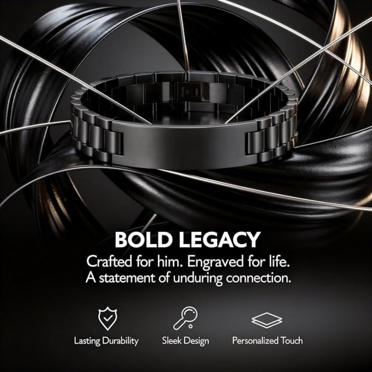 2 Pcs Men's Black Titanium Steel Bracelet Set, Personalized Engraved Gift for Dad