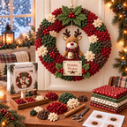 3D Christmas Wreath DIY Fabric Poke Art Kit for Handmade Holiday Home Decor