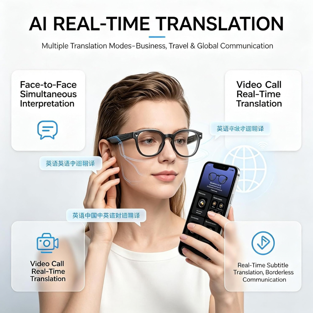 AI Smart Glasses Pink Transparent Frame 8MP Camera 1080P HD Video Recording