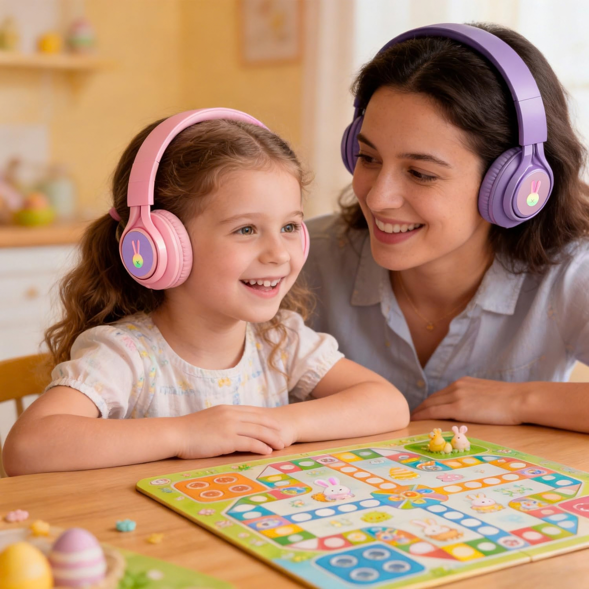 LED Bunny Kids Bluetooth Headphones, Over Ear Wired & Wireless Headset Pink