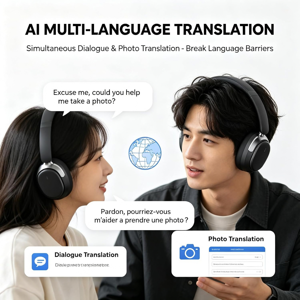 AI Camera Headset 8MP 1080P Video with Bluetooth and Dolby Atmos，Black