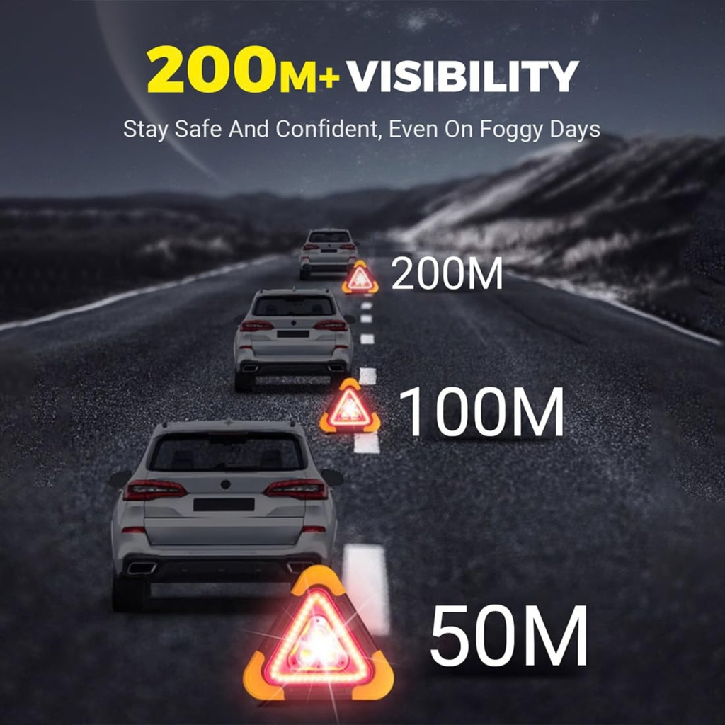 LED Emergency Triangle Warning Light, USB Rechargeable Solar Road Safety Triangle for Car Truck RV