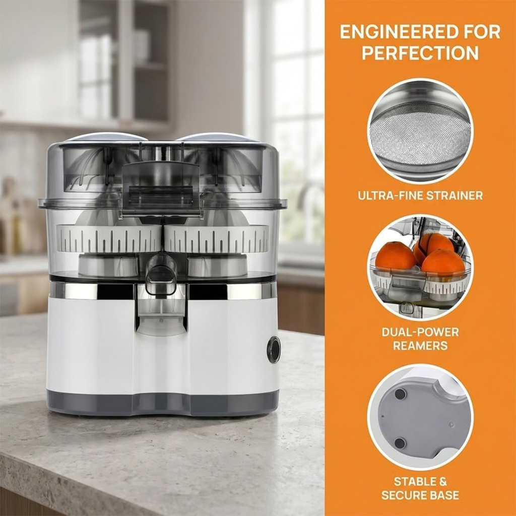 Dual-Head Automatic Electric Citrus Juicer, Orange Lemon Lime Squeezer, Easy-Clean Kitchen Appliance