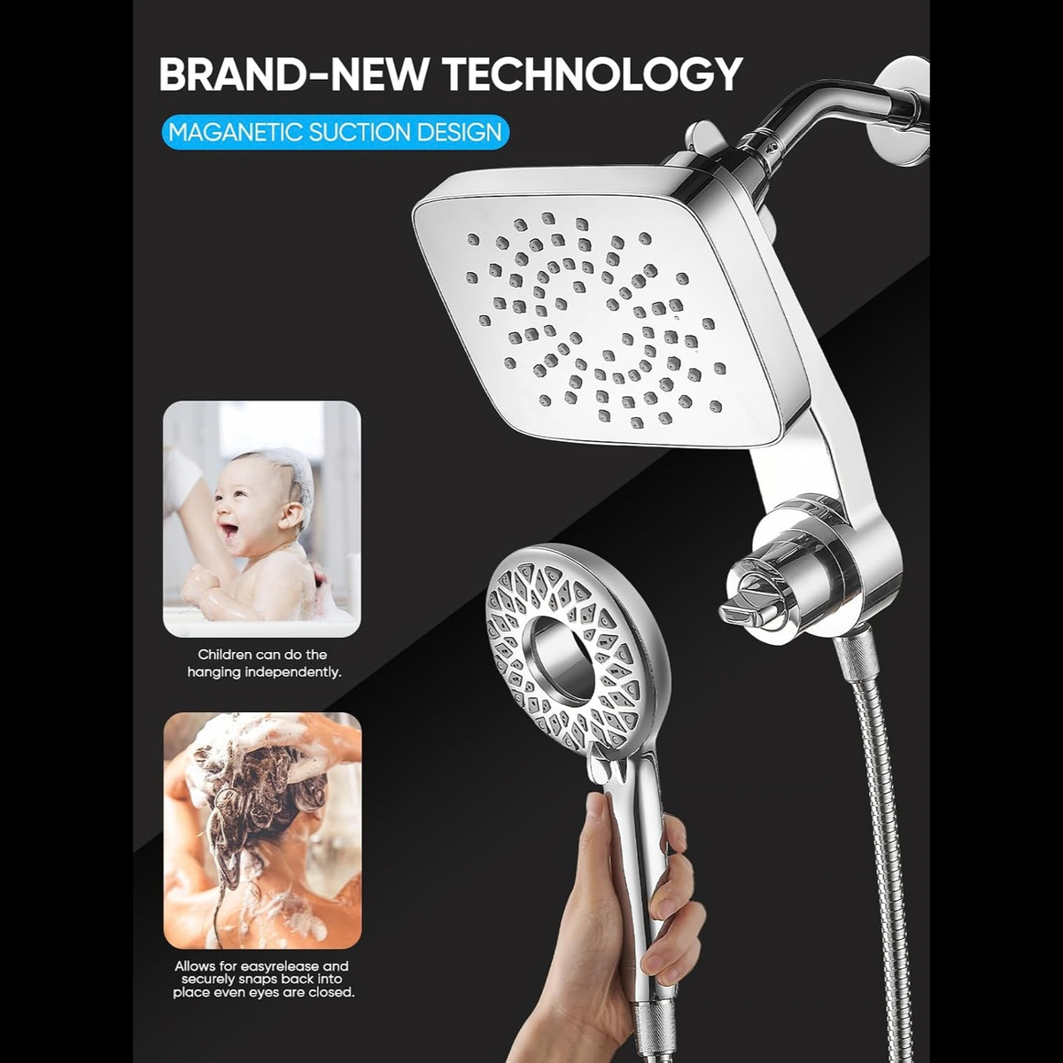 Dual Shower Head with Magnetic Handheld, Chrome
