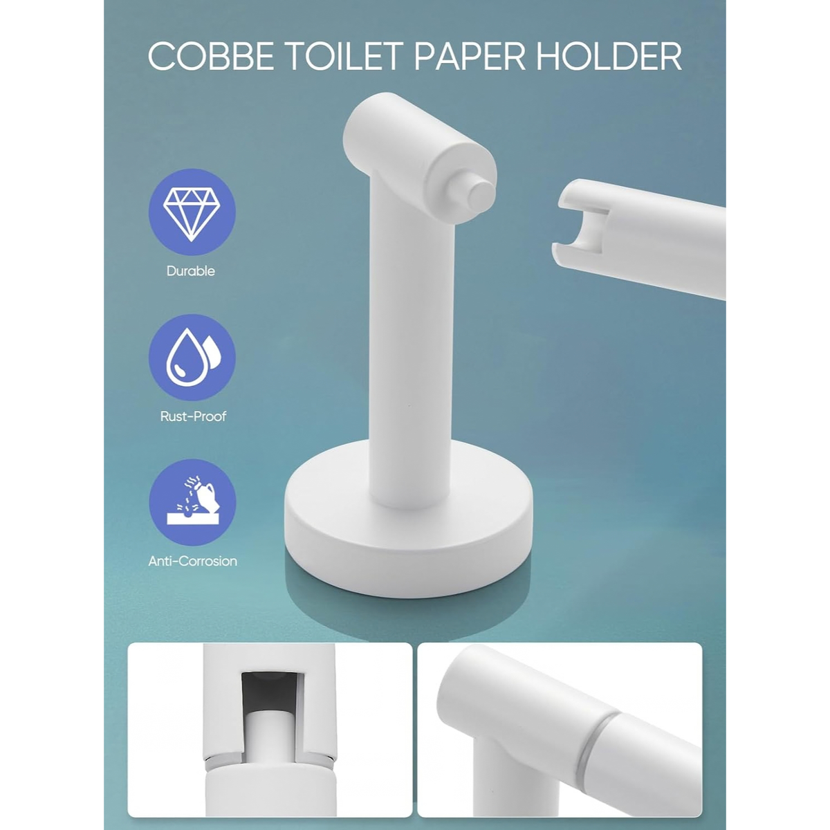 White Toilet Paper Holder Wall Mount, SUS304 Stainless Steel Double Post Holder