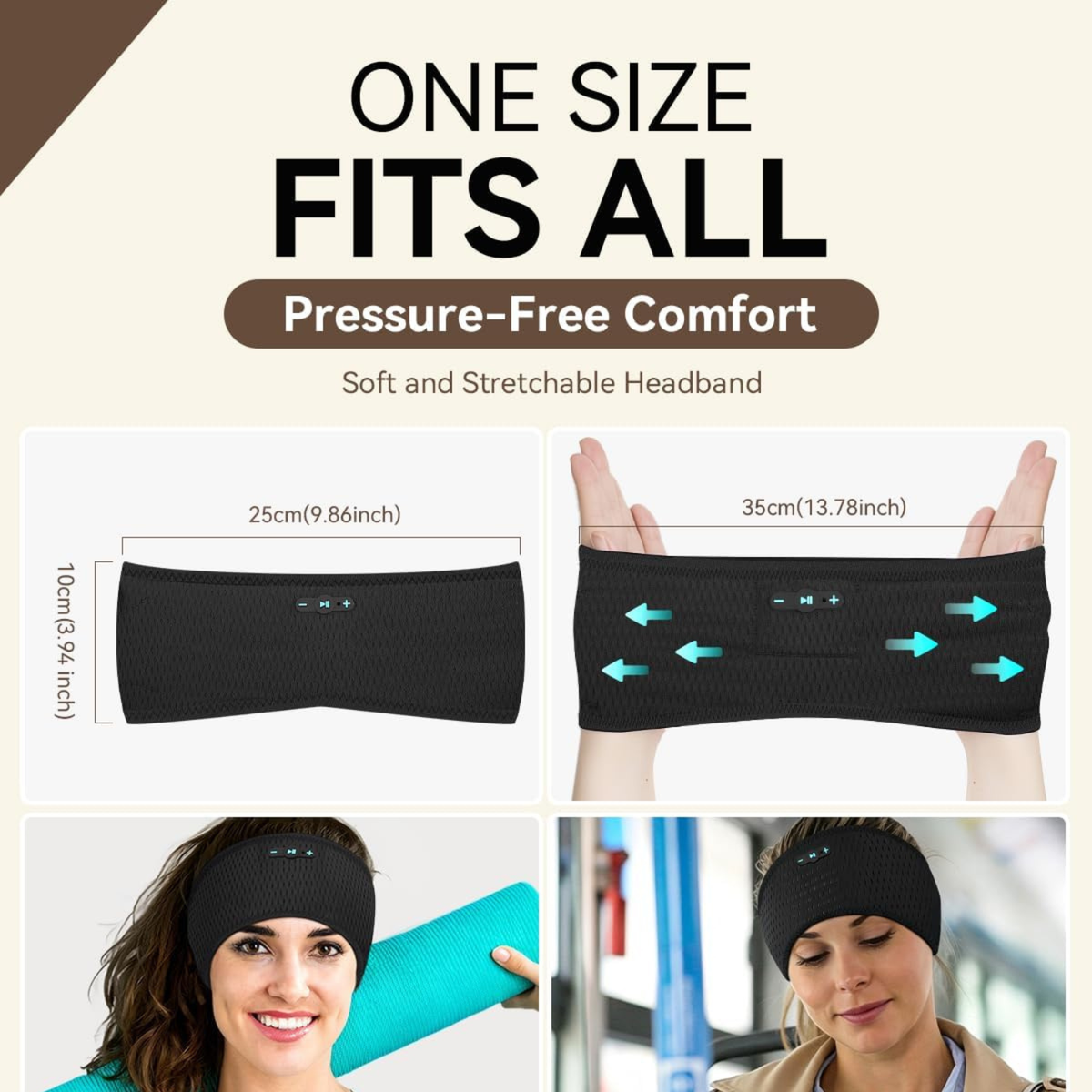 sleep headphones bluetooth 6.0 headband for side sleeper (Black)