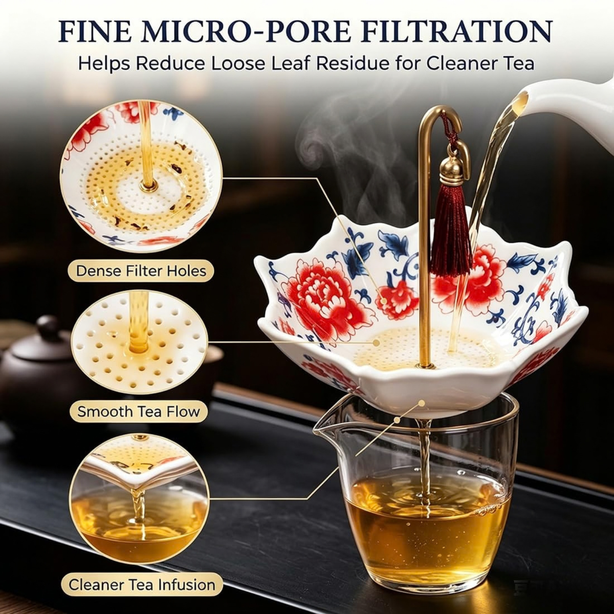 Ceramic Umbrella Tea Strainer, Blue White Porcelain Loose Leaf Tea Infuser Filter
