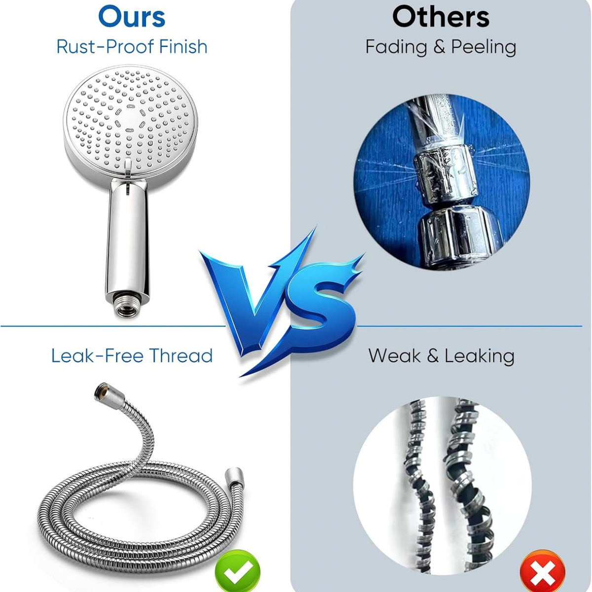 All Metal Handheld Shower Head, 3 Spray Settings, 1.8GPM